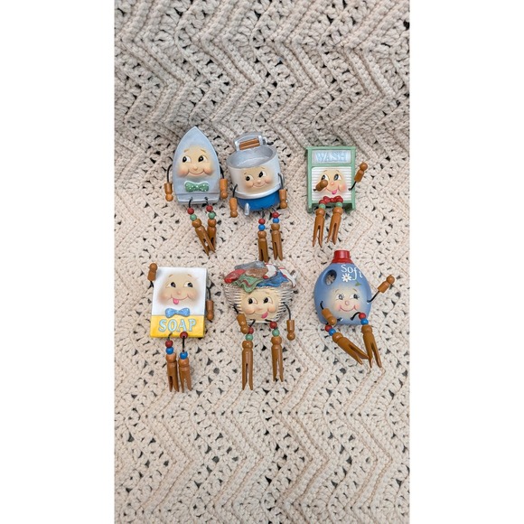 WMG Other - WMG 2010 Laundry Room Shelf Sitters Set 6 Anthropomorphic Clothespin Figurines